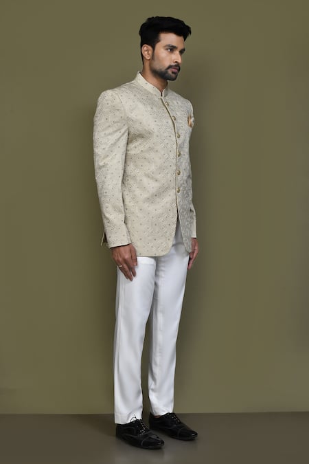 Shop_Arihant Rai Sinha_Green Embroidery Thread Bandhgala _Online_at_Aza_Fashions