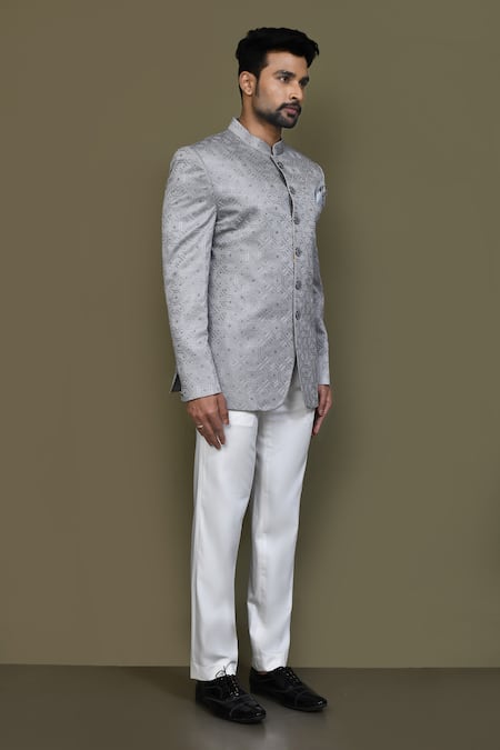 Shop_Arihant Rai Sinha_Grey Embroidery Thread Work Bandhgala _Online_at_Aza_Fashions