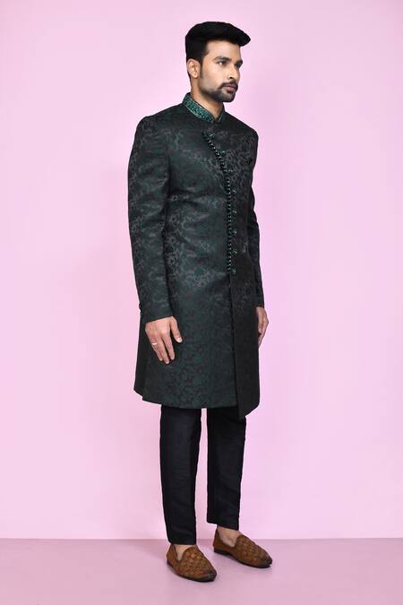 Buy_Arihant Rai Sinha_Green Jacquard, Silk Embroidery Musk Flora Sherwani With Aligadhi Pant 