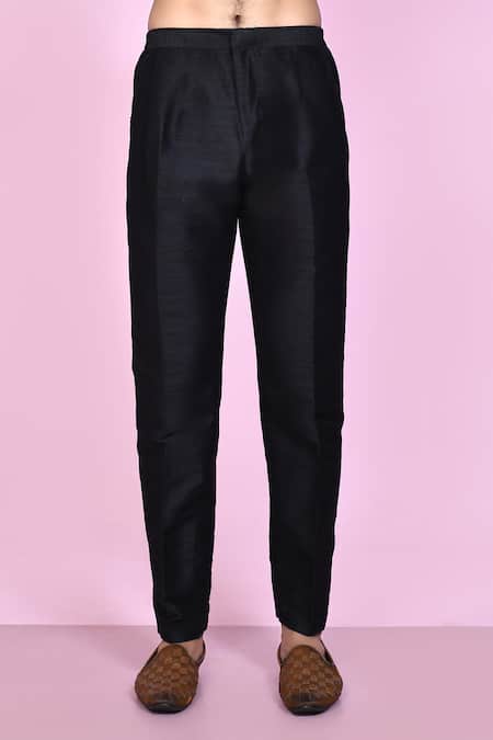 Arihant Rai Sinha_Black Jacquard, Silk Embroidery Night Bloom Sherwani With Aligadhi Pant _Online_at_Aza_Fashions