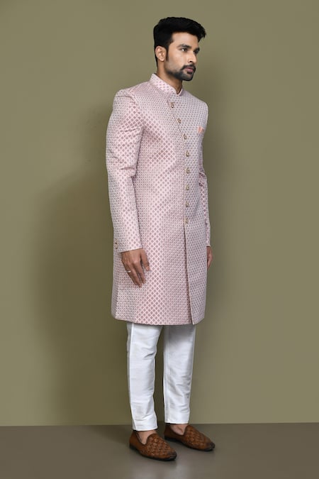 Buy_Arihant Rai Sinha_Pink Jacquard, Silk Embroidery Mahal Pattern Sherwani With Aligadhi Pant 