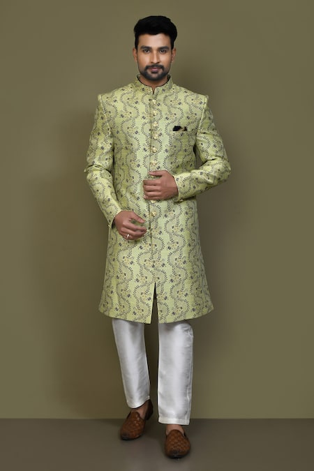 Aryavir Malhotra Botanical Woven Sherwani Set 