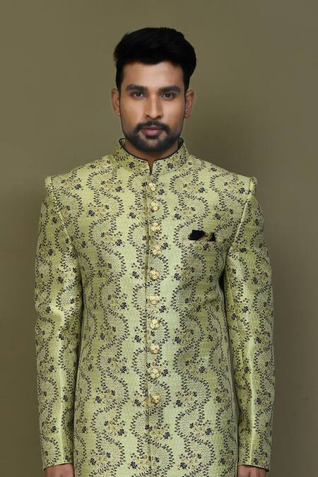 Shop Arihant Rai Sinha Blue Silk Botanical Woven Sherwani Set Online at Aza Fashions Shop_Arihant Rai Sinha_Blue Silk Botanical Woven Sherwani Set _Online_at_Aza_Fashions