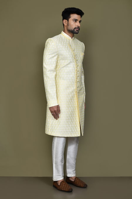 Buy_Arihant Rai Sinha_Blue Silk, Satin Embroidery Thread Sherwani Set 
