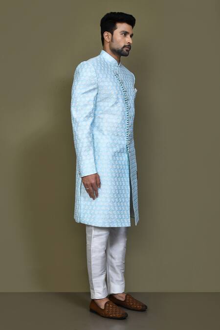 Buy_Arihant Rai Sinha_Blue Silk Embroidery Thread Work Sherwani Set 