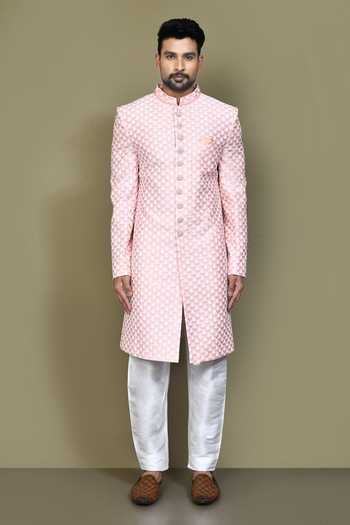 Buy_Arihant Rai Sinha_Blue Silk Embroidery Floral Sherwani Set _Online_at_Aza_Fashions
