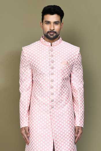 Shop Arihant Rai Sinha Blue Silk Embroidery Floral Sherwani Set Online at Aza Fashions Shop_Arihant Rai Sinha_Blue Silk Embroidery Floral Sherwani Set _Online_at_Aza_Fashions