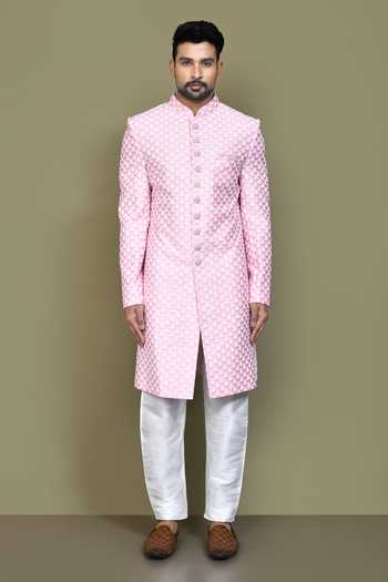 Buy_Arihant Rai Sinha_Blue Silk Embroidery Flower Sherwani Set _Online_at_Aza_Fashions