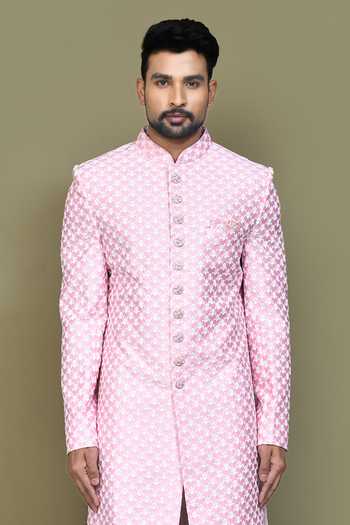 Shop Arihant Rai Sinha Blue Silk Embroidery Flower Sherwani Set Online at Aza Fashions Shop_Arihant Rai Sinha_Blue Silk Embroidery Flower Sherwani Set _Online_at_Aza_Fashions