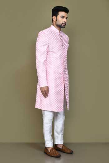 Buy_Arihant Rai Sinha_Blue Silk Embroidery Flower Sherwani Set 