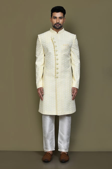 Buy_Arihant Rai Sinha_Blue Silk Embroidery Thread Work Sherwani And Pant Set _Online_at_Aza_Fashions