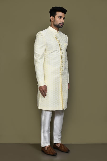 Buy_Arihant Rai Sinha_Blue Silk Embroidery Thread Work Sherwani And Pant Set 