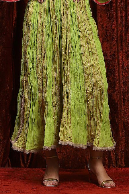 Shikhar Sharma Green Lurex, Cotton Gota Patti, Embroidery, Diamonds Dori Textured Kaftan Online at Aza Fashions Shikhar Sharma_Green Lurex, Cotton Gota Patti, Embroidery, Diamonds Dori Textured Kaftan _Online_at_Aza_Fashions