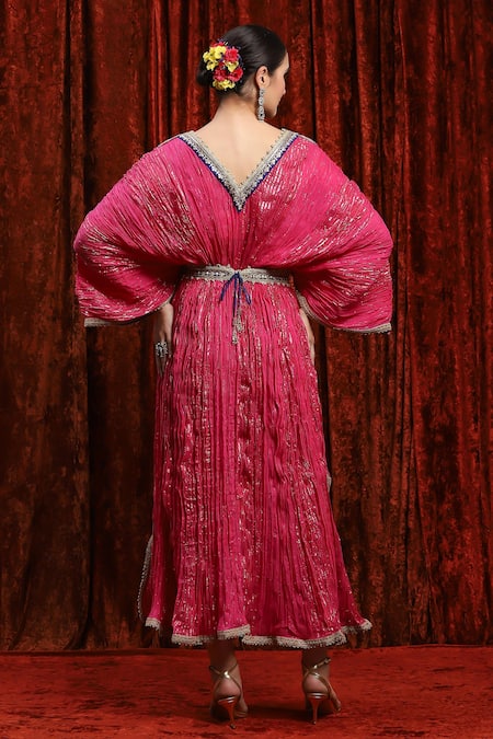 Shikhar Sharma Gota Embroidered Pink Kaftan with Belt 