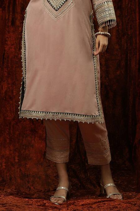 Shikhar Sharma Pink Velvet, Silk, Chanderi Pearls, Embroidery, Beads Gota Kurta With Pant Online at Aza Fashions Shikhar Sharma_Pink Velvet, Silk, Chanderi Pearls, Embroidery, Beads Gota Kurta With Pant _Online_at_Aza_Fashions