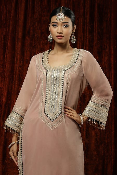Shikhar Sharma Pink Velvet, Silk, Chanderi Pearls, Embroidery, Beads Gota Kurta With Pant at Aza Fashions Shikhar Sharma_Pink Velvet, Silk, Chanderi Pearls, Embroidery, Beads Gota Kurta With Pant _at_Aza_Fashions