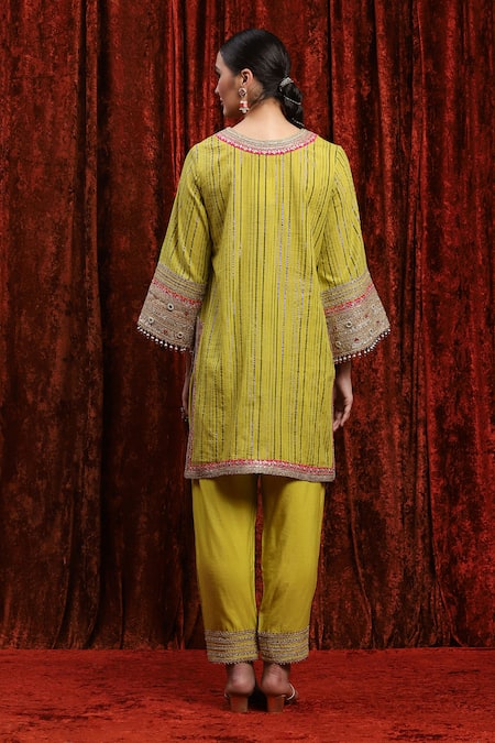 Shikhar Sharma Gota Embroidered Striped Kurta Pant Set 