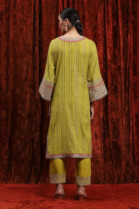 Shikhar Sharma Dori Embroidered Striped Kurta Pant Set 