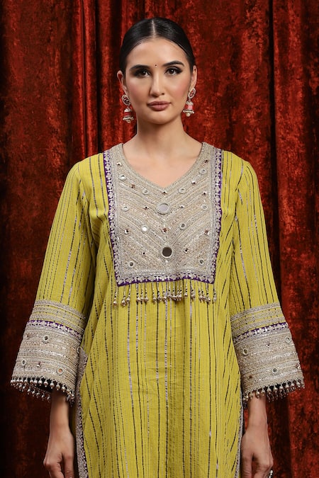 Shikhar Sharma Green Cotton, Silk, Net, Chanderi Mirrors, Gota Patti, Striped Kurta Sharara Set at Aza Fashions Shikhar Sharma_Green Cotton, Silk, Net, Chanderi Mirrors, Gota Patti, Striped Kurta Sharara Set _at_Aza_Fashions