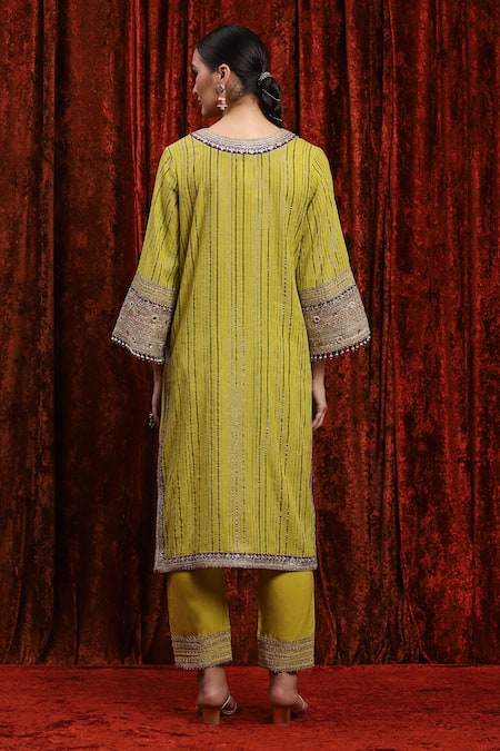 Shikhar Sharma Dori Embroidered Mirrorwork Kurta Pant Set 