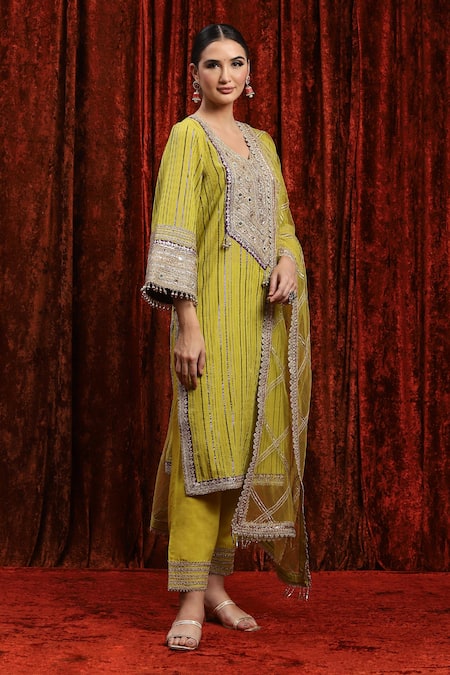 Shikhar Sharma Green Cotton, Lurex, Silk, Chanderi, Net Embroidery, Dori Kurta Pant Set Online at Aza Fashions Shikhar Sharma_Green Cotton, Lurex, Silk, Chanderi, Net Embroidery, Dori Kurta Pant Set _Online_at_Aza_Fashions