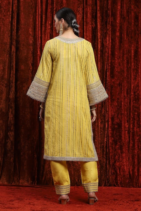 Shikhar Sharma Striped Gota Embroidered Kurta Pant Set 