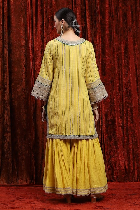 Shikhar Sharma Mirrorwork Embroidered Kurta Dot Pattern Sharara Set 