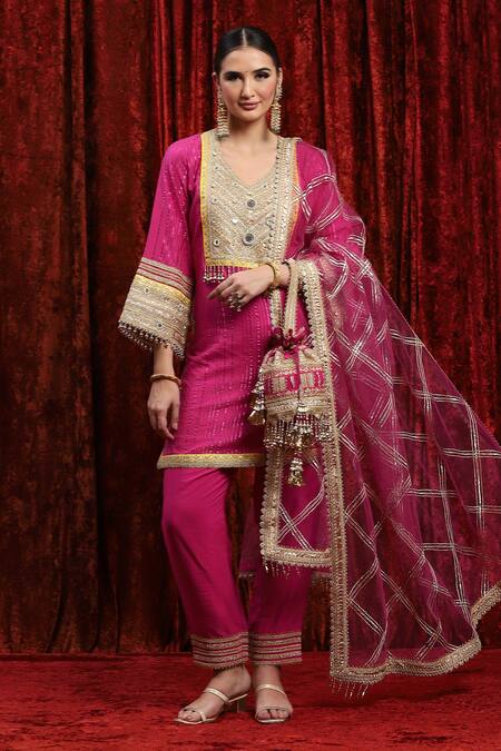 Shikhar Sharma Pink Cotton, Silk, Net, Chanderi Embroidery, Dori Kurta Set With Pant Online at Aza Fashions Shikhar Sharma_Pink Cotton, Silk, Net, Chanderi Embroidery, Dori Kurta Set With Pant _Online_at_Aza_Fashions