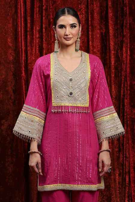 Buy Shikhar Sharma Pink Cotton, Silk, Net, Chanderi Embroidery, Dori Kurta Set With Pant Online at Aza Fashions Buy_Shikhar Sharma_Pink Cotton, Silk, Net, Chanderi Embroidery, Dori Kurta Set With Pant _Online_at_Aza_Fashions