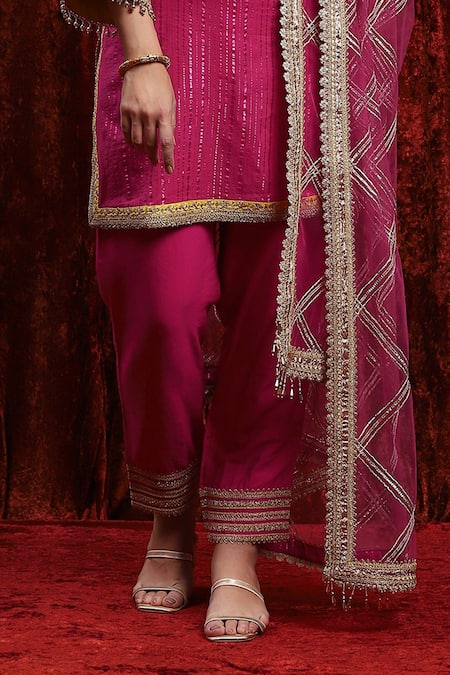 Shop Shikhar Sharma Pink Cotton, Silk, Net, Chanderi Embroidery, Dori Kurta Set With Pant Online at Aza Fashions Shop_Shikhar Sharma_Pink Cotton, Silk, Net, Chanderi Embroidery, Dori Kurta Set With Pant _Online_at_Aza_Fashions