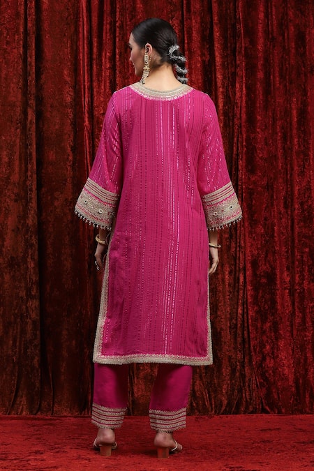 Shikhar Sharma Gota Embroidered Kurta Set With Checkered Dupatta 