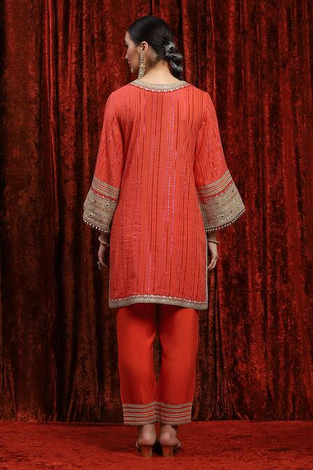 Shikhar Sharma Embroidered Striped Kurta Set With Silk Chanderi Pant 