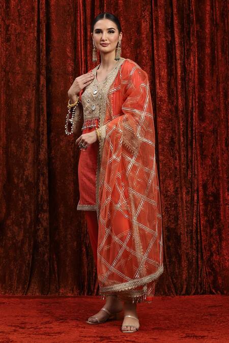 Buy Shikhar Sharma Orange Cotton, Silk, Net, Chanderi Embroidery, Striped Kurta Set With Pant Online at Aza Fashions Buy_Shikhar Sharma_Orange Cotton, Silk, Net, Chanderi Embroidery, Striped Kurta Set With Pant _Online_at_Aza_Fashions