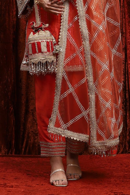 Shikhar Sharma Orange Cotton, Silk, Net, Chanderi Embroidery, Striped Kurta Set With Pant at Aza Fashions Shikhar Sharma_Orange Cotton, Silk, Net, Chanderi Embroidery, Striped Kurta Set With Pant _at_Aza_Fashions