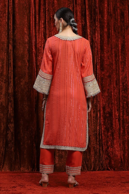 Shikhar Sharma Embroidered Striped Kurta Set With Checkered Dupatta 