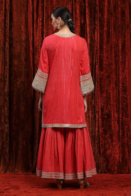 Shikhar Sharma Gota Embroidered Striped Kurta Sharara Set 