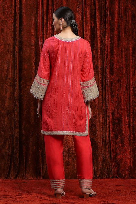 Shikhar Sharma Gota Embroidered Striped Kurta Pant Set 