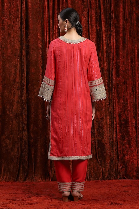 Shikhar Sharma Dori Embroidered Striped Kurta Pant Set 