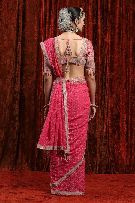 Shikhar Sharma Gota Embroidered Pink Saree Set