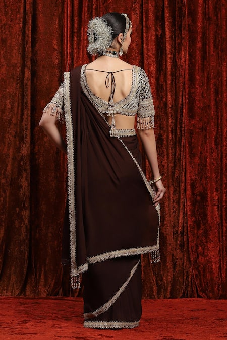 Shikhar Sharma Gota Embroidered Border Checkered Saree Set