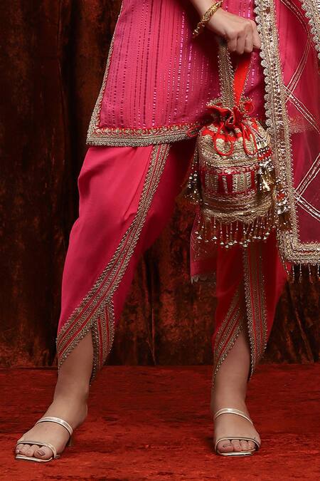 Shikhar Sharma_Pink Cotton, Silk, Chanderi, Net Beads, Embroidery, Bodice Kurta Tulip Pant Set _at_Aza_Fashions
