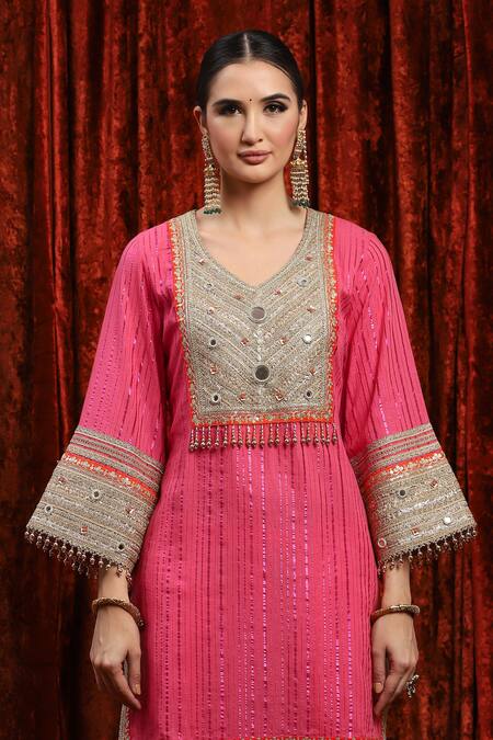 Buy_Shikhar Sharma_Pink Cotton, Silk, Chanderi, Net Beads, Embroidery, Bodice Kurta Tulip Pant Set 