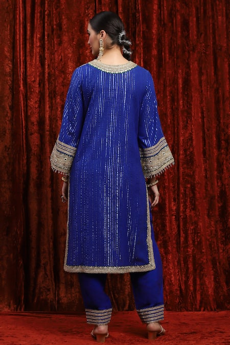 Shikhar Sharma Geometric Gota & Badla Embroidered Kurta Pant Set 