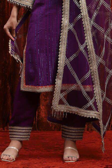 Shikhar Sharma_Purple Cotton, Silk, Net, Chanderi Embroidery, Beads, And Dori Kurta Pant Set _Online_at_Aza_Fashions