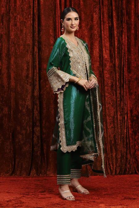 Shikhar Sharma Green Cotton, Silk, Net, Chanderi Gota Patti, Embroidery Dori And Kurta Pant Set Online at Aza Fashions Shikhar Sharma_Green Cotton, Silk, Net, Chanderi Gota Patti, Embroidery Dori And Kurta Pant Set _Online_at_Aza_Fashions