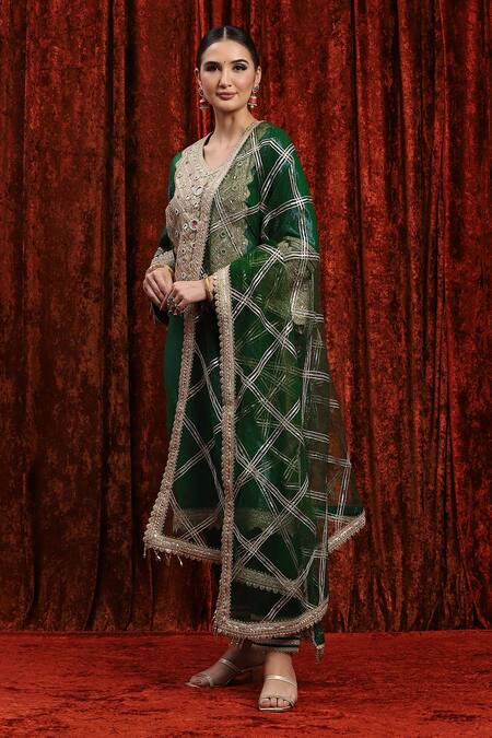 Buy Shikhar Sharma Green Cotton, Silk, Net, Chanderi Gota Patti, Embroidery Dori And Kurta Pant Set Online at Aza Fashions Buy_Shikhar Sharma_Green Cotton, Silk, Net, Chanderi Gota Patti, Embroidery Dori And Kurta Pant Set _Online_at_Aza_Fashions