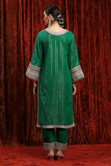 Shikhar Sharma Geometric Dori & Gota Embroidered Kurta Pant Set 