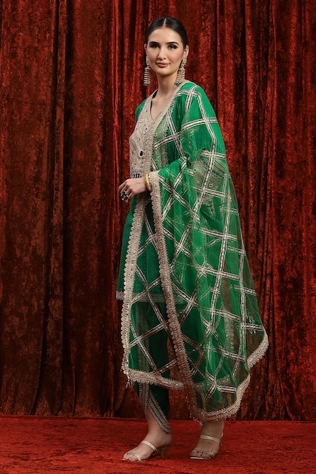 Buy Shikhar Sharma Green Cotton, Silk, Net Beads, Embroidery Polo Gota Yoke Kurta Tulip Pant Set Online at Aza Fashions Buy_Shikhar Sharma_Green Cotton, Silk, Net Beads, Embroidery Polo Gota Yoke Kurta Tulip Pant Set _Online_at_Aza_Fashions