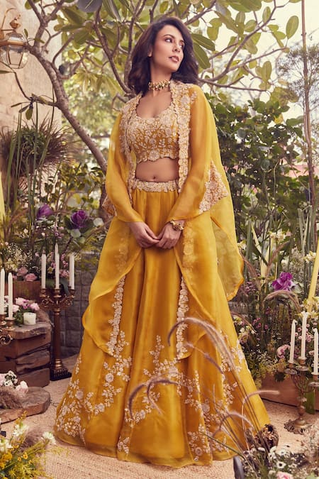 Prisho Phool Bahar Thread Embroidered Cape Lehenga Set 