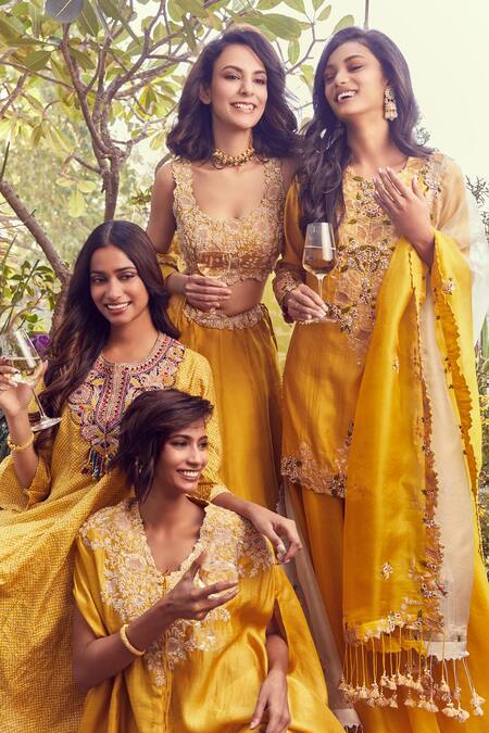 Buy Prisho Yellow Silk, Organza Sequins, Embroidery Phool Bahar Thread Cape Lehenga Set Online at Aza Fashions Buy_Prisho_Yellow Silk, Organza Sequins, Embroidery Phool Bahar Thread Cape Lehenga Set _Online_at_Aza_Fashions